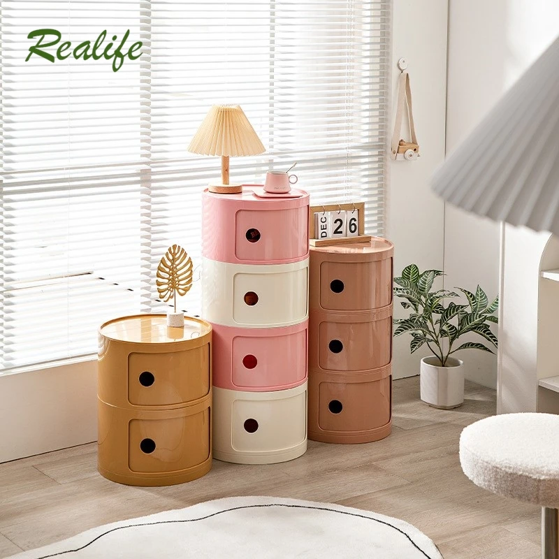 Realife Nordic Internet Celebrity Bedside Table Modern Simple White Circular Creative Small Cabinet Simple Plastic Edge Cabinet