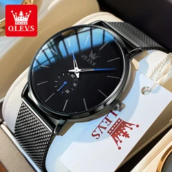 OLEVS 9954 Watch for Men Steel Mesh Strap Men's Quartz Watches Ultra Thin 7.5mm Original Waterproof Two Tone Luxury Man Watch
