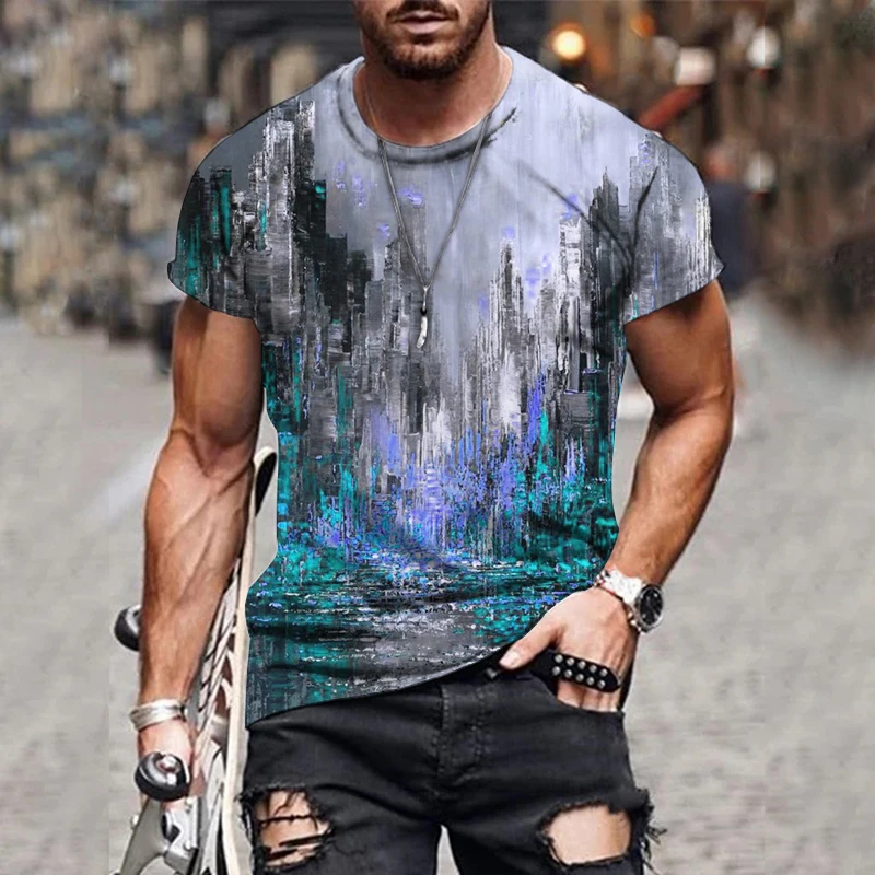 

Men's T-shirts boldly use exaggerated three-dimensional flower decorations combined with dreamy gradient color elements