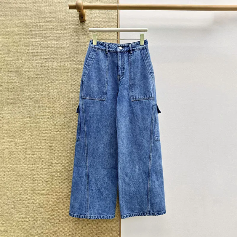 Women's jeans New low rise slim fit straight leg pants for summer 2026 pure cotton wide leg pants Multi pocket women's pants y2k