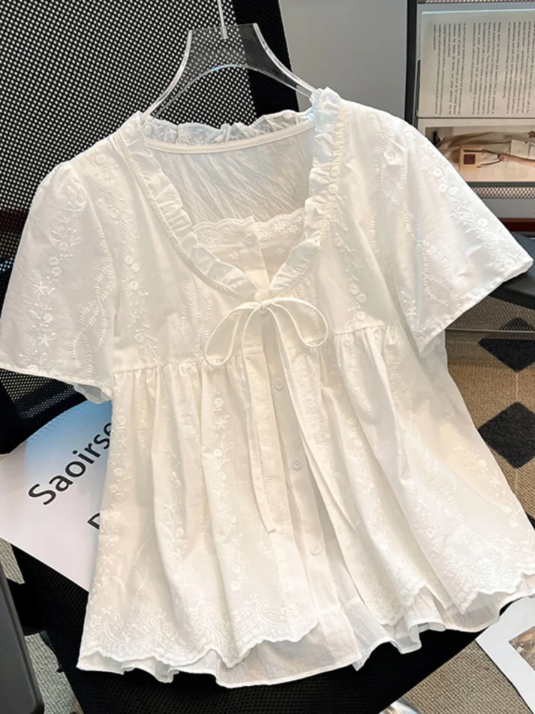 Ele ort Sve irt femmes été 2025 nouveau Design ample Buxom haut bouton détail bois ain coréen Sle trajet