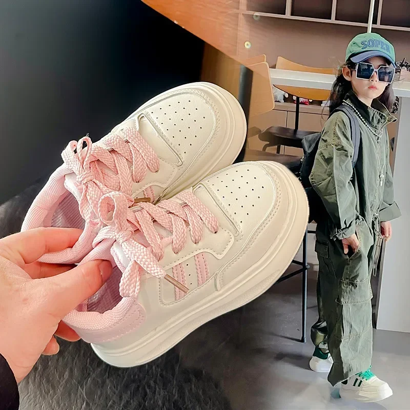 

Kids Running Shoes Thick Soft Sole Children Sneakers Casual Shoes Non-slip 2025 Fashion Boys Girls School White Shoes Striped