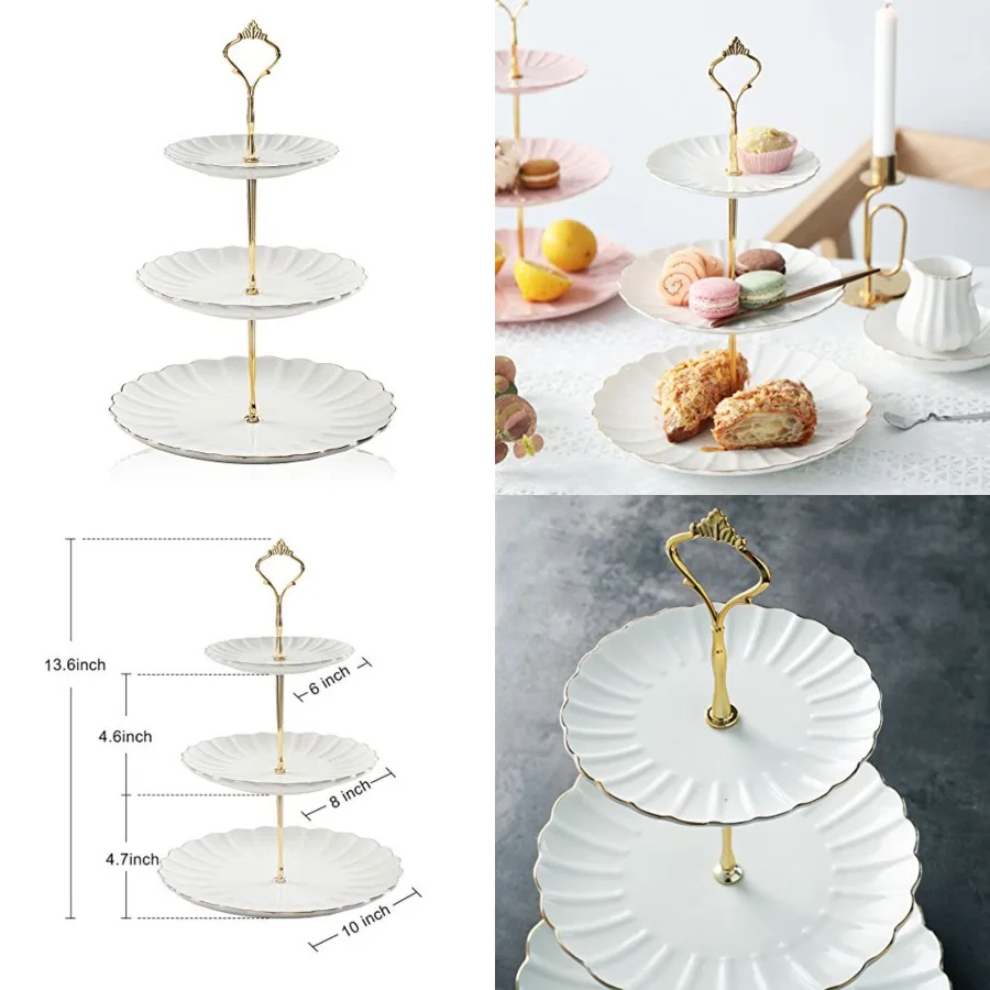 

3 Tier Ceramic Cake Stand Wedding, Dessert Cupcake Stand for Tea Party Serving Platter