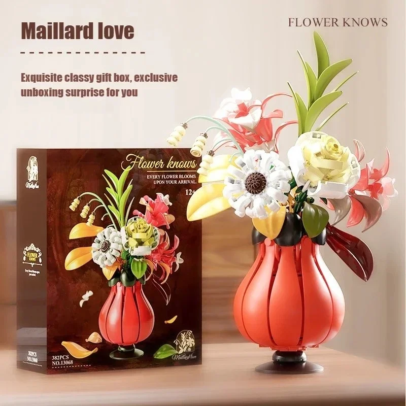 

Creative Bouquet Building Blocks Set Model Flower Vase Decorative Rose Model DIY Kid Valentine's Day Toys Girl Christmas Gift