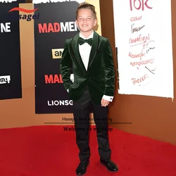 Dark green Velvet Suit for Boys Wedding Tuxedo Formal Green Fruit Collar 2-piece Set Jacket Pants Bow Tie