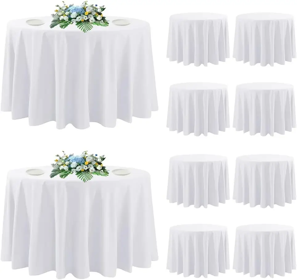 

10 Pack Round White 120 Inch Polyester Tablecloth Stain Resistant Wrinkle Washable Cover Kitchen Dining Wedding Buffet Holiday P