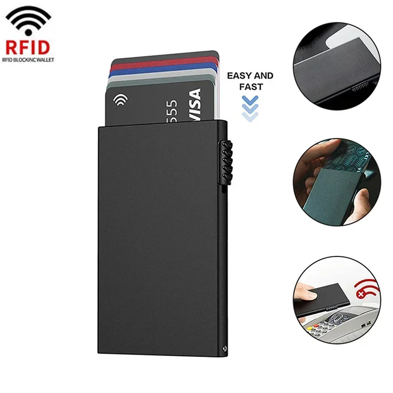 Rfid Smart Pop Up Credit Card Holder Wallets Minimalist Men Women Wallet Small Black Purse Metal Vallet Case Metal Thin Slim