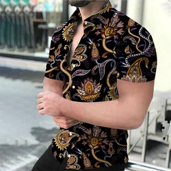 Ropa de verano de lujo para hombre, camisa de manga corta con solapa delgada, de un solo pecho, con estampado de moda, para fiesta, Top, blusas, S-4XL, novedad de 2023