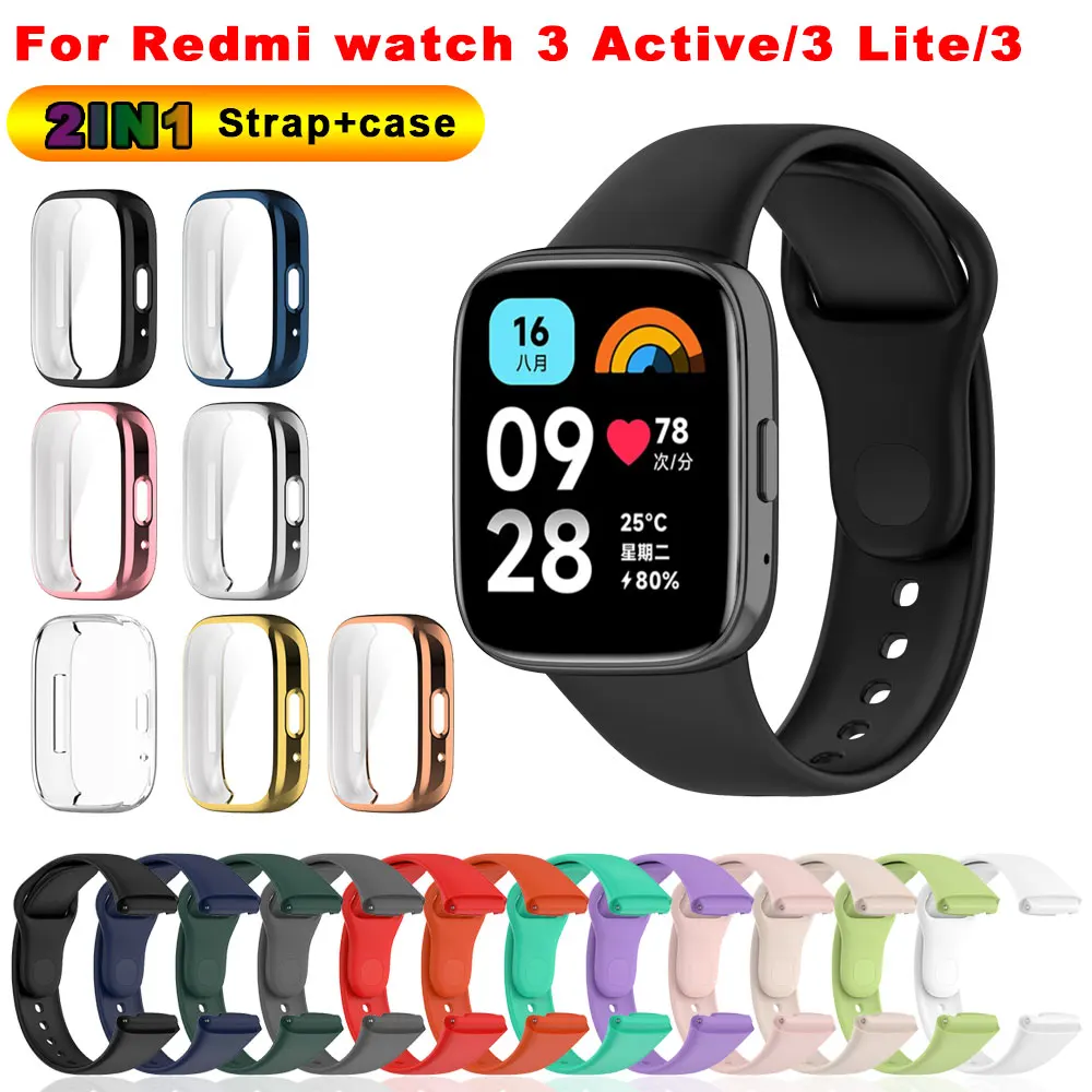 Watchband + Case For Redmi Watch 3 Active Strap Replacement Silicone Strap For Redmi Watch 3 lite Correa Bracelet Cases Cover