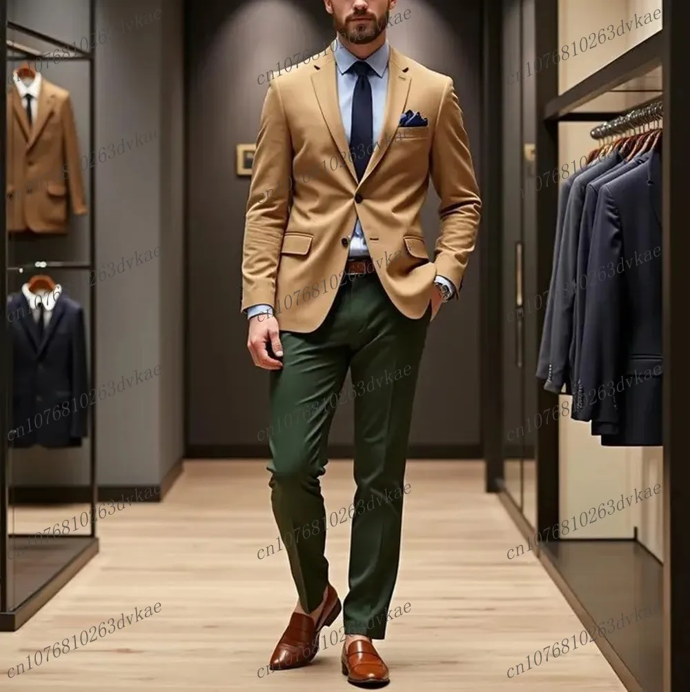 

New Formal Occasions 2 Colors Men Suit Wedding Party Prom Groom Groomsman Business Male Tuxedos 2 Piece Set Jacket Pants 19