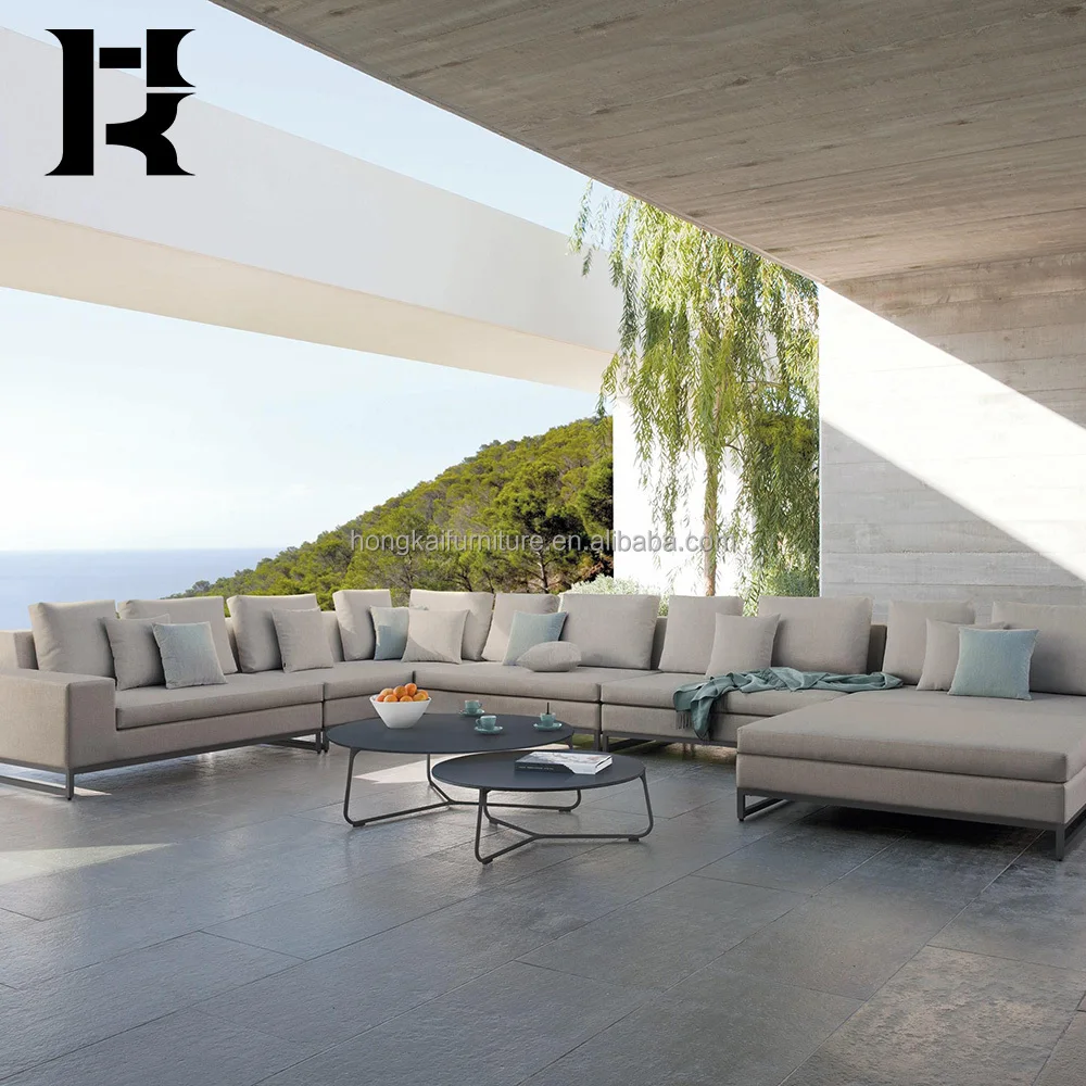 

New Arrival Luxury Living Room Furniture Waterproof Fabric L Shape Garden Set Hotel Patio Lounge Sofa Set Balcony Outdoor Sofa