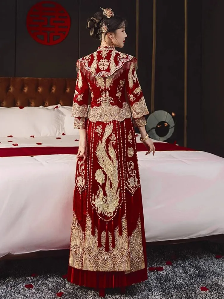 The large-sized bride's new-style wedding dress dragon and phoenix gown