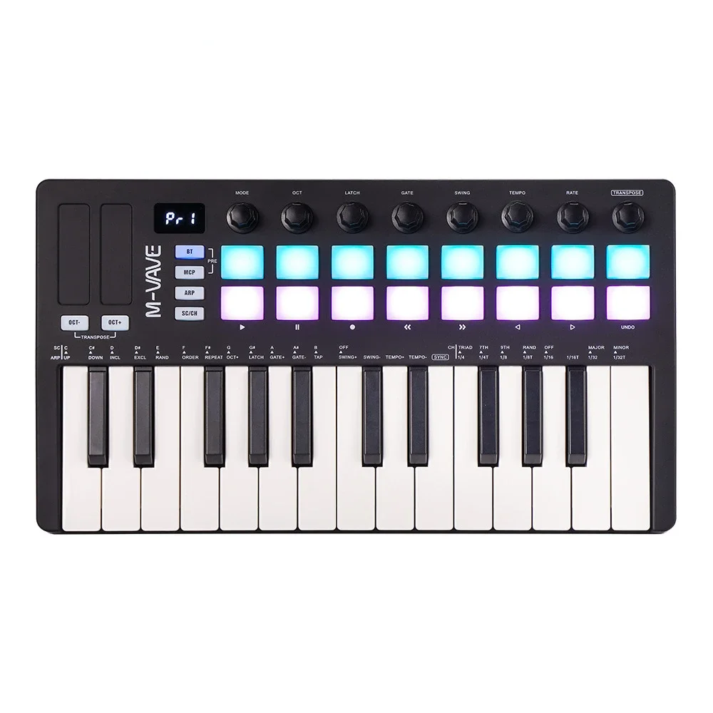 25-Key MIDI Controller Keyboard Mini Portable USB Music Arranger Keyboard 8 RGB Backlit Pad Arranger Musical Instruments