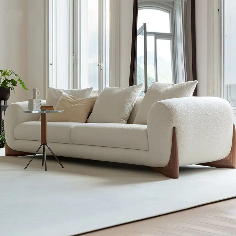 Wabi Sansan Lamb Fleece Fabric Sofa Designer Simple Three-person Nordic Living Room Small Unit Cream Wind