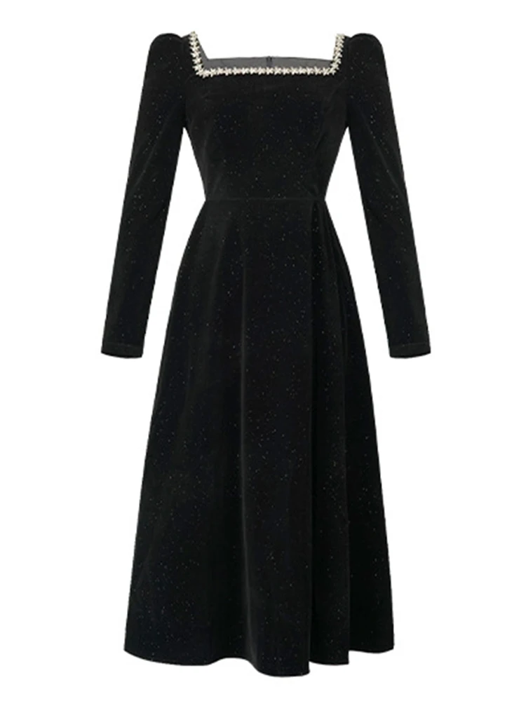 فستان سهرة رسمي حلو عتيق للنساء سيدة ريترو أسود لامع حجر الراين رداء طويل فام حفلة عيد ميلاد حفلة موسيقية Vestidos أنثى #3