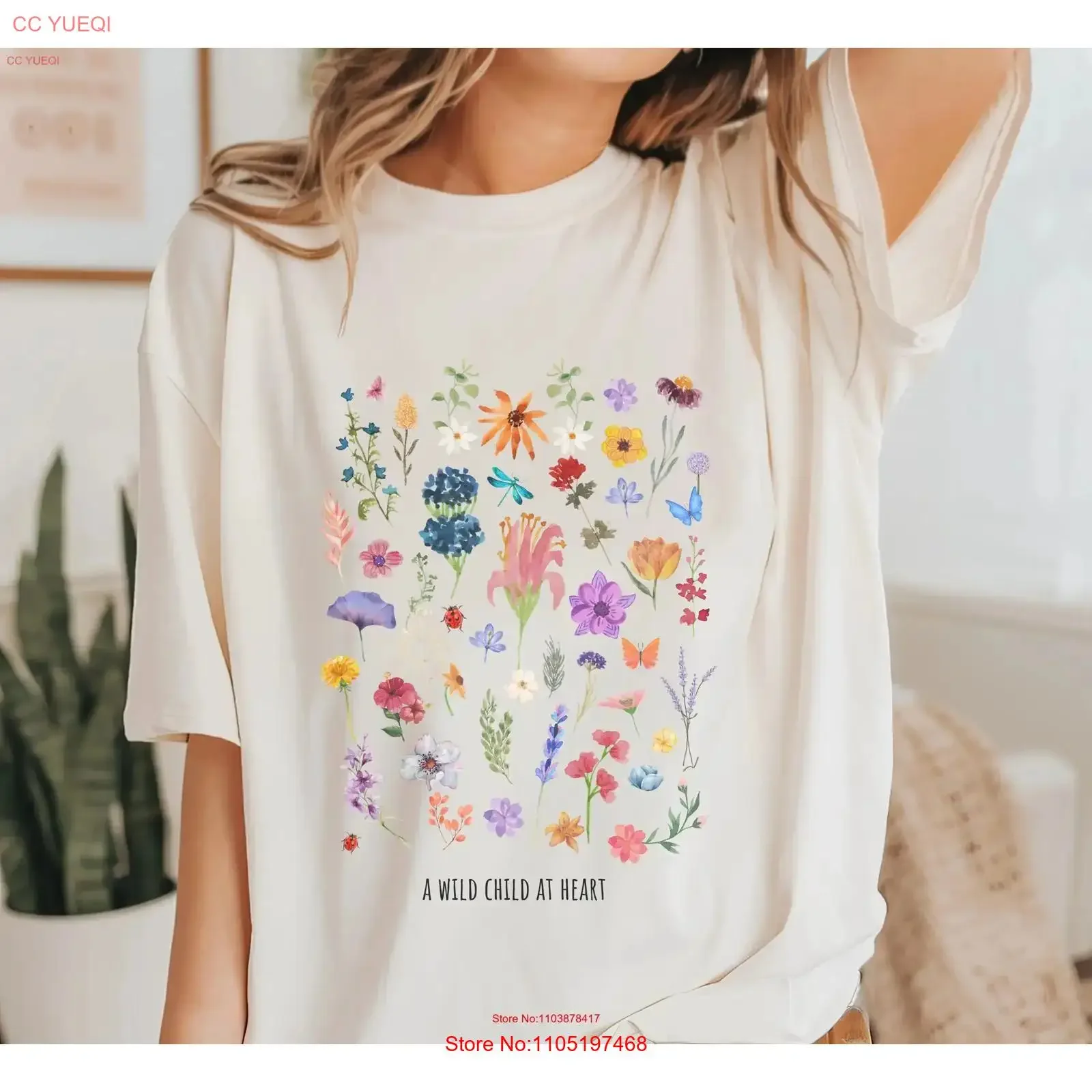 تي شيرت Wildflower تي شيرت Wild Child البستنة زهرة الأزهار Cottagecore الربيع لها طبيعة خمر غسلها لينة موضة أوم