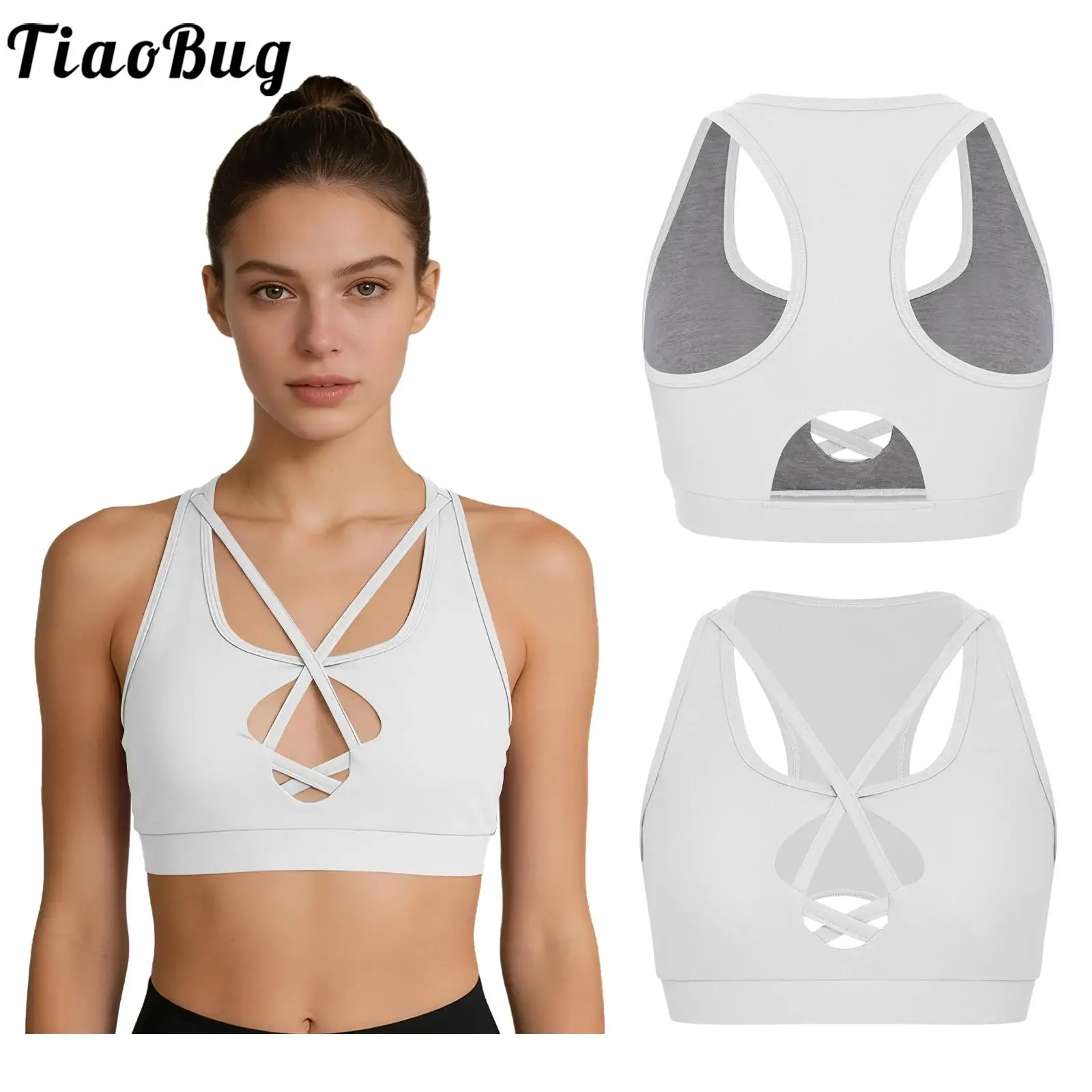 

Женские спортивные бюстгальтеры для йоги, тренажерного зала, фитнеса, топы с вырезом спереди, однотонная дышащая укороченная майка со съемными подушечками на груди