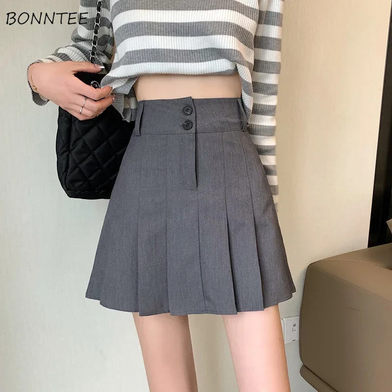 

Skirts Women Solid Summer New Fashion Pleated All-match Elegant Student Harajuku Ins Korean Style High Waist Cozy Mini Jupe Chic