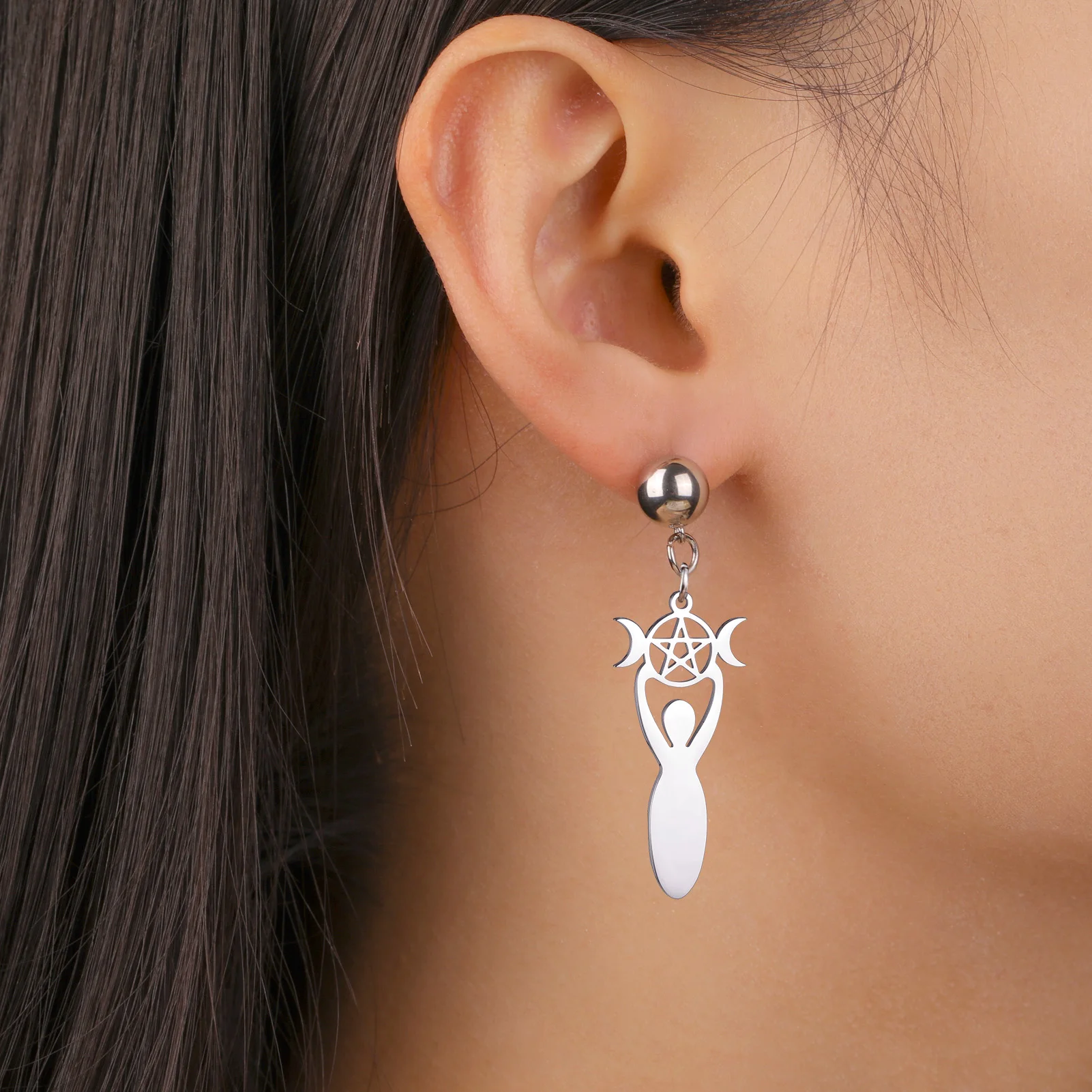 LIKGREAT Spiral Triple Moon Goddess Stud Earrings Women Stainless Steel Wicca Amulet Dangle Earring Jewelry Valentine's Day Gift