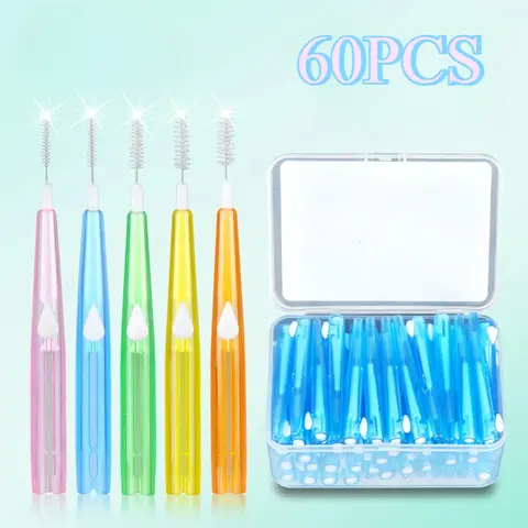 60 개/상자 이쑤시개 치과 치간 칫솔 0.6-1.5Mm 치아 사이 청소 구강 관리 치열 교정 I 모양 치실