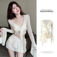 2024 New Women's Bikini Set Elegant Sexy Pure Desire Aesthetic Small Chest Gathered Swimwear Four-Piece Set
