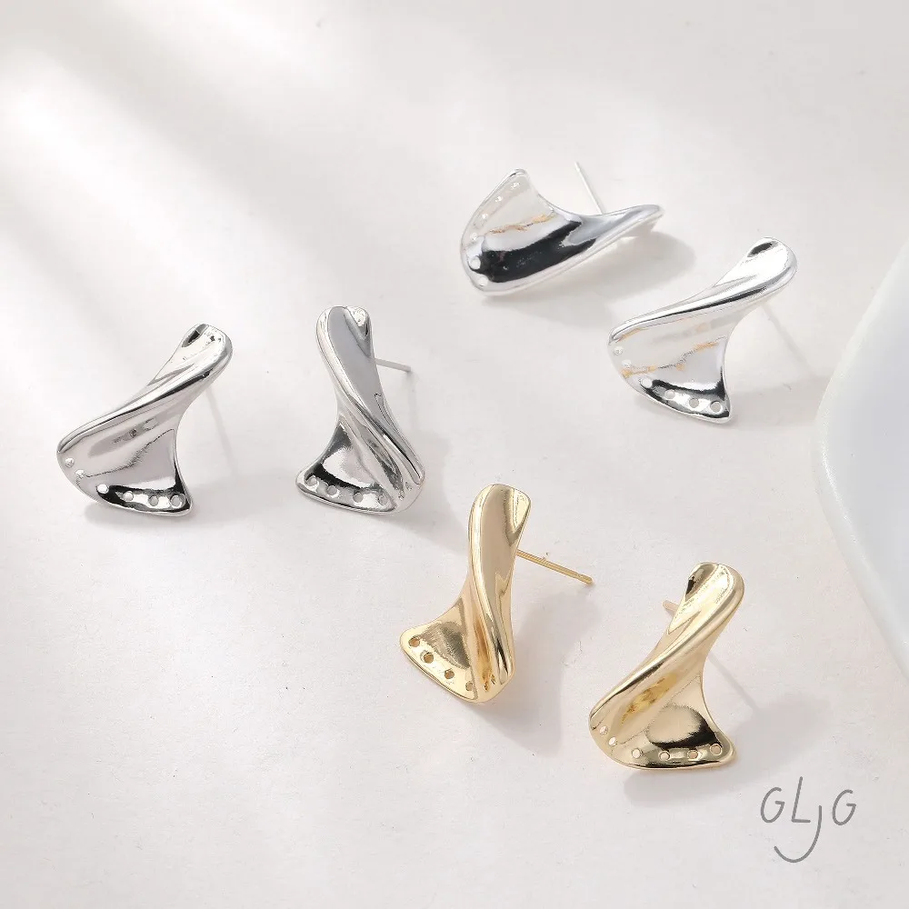 4PCS Twisted Stud Earrings with Multiple Hanging Holes Diy Earrings Connectors Jewelry Findings Making 14k Gold Plated 24*17mm