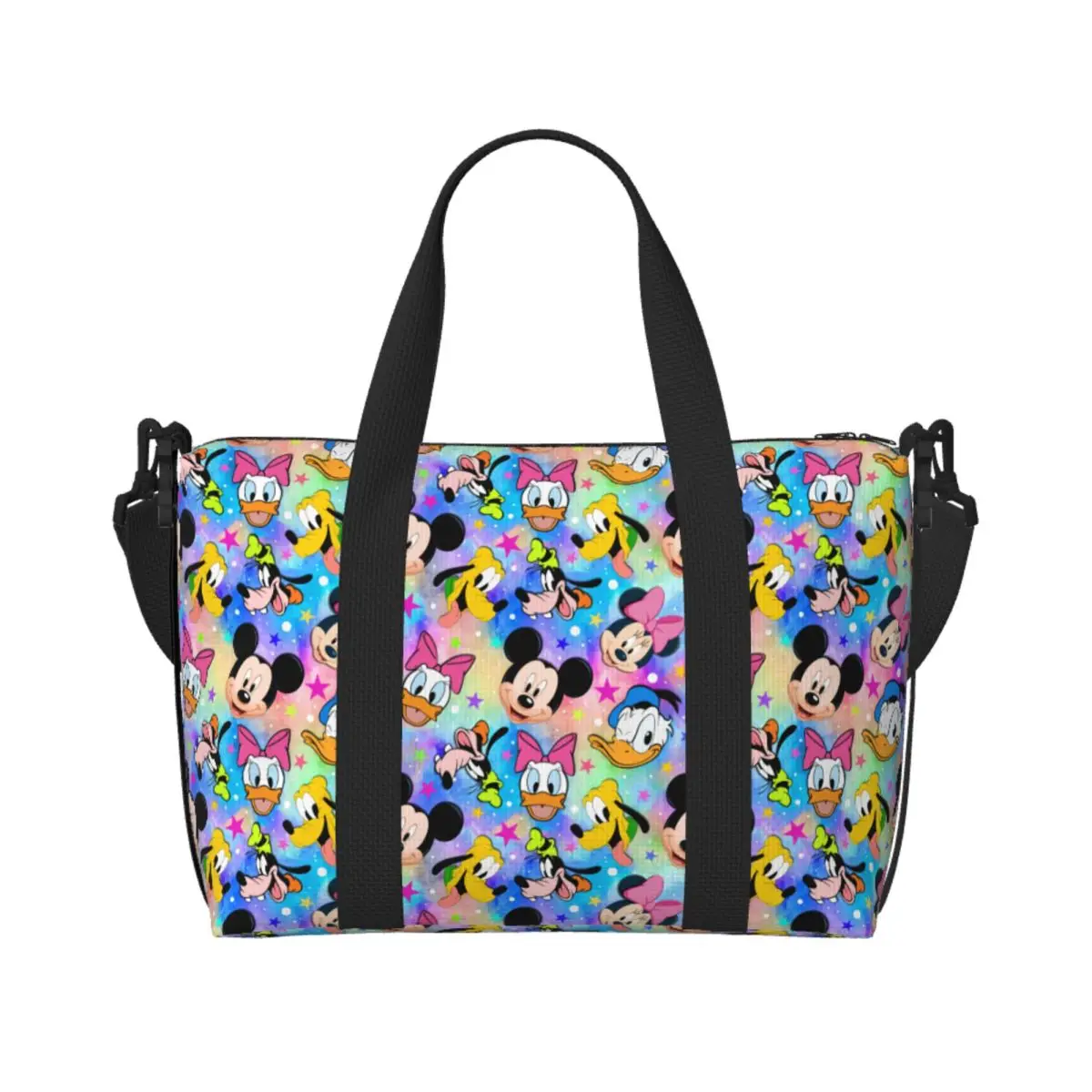 

Custom Minnie Anime Mickey Mouse Cartoon Pattern Tote Bag for Women Big Capacity Gym Beach Travel Bags