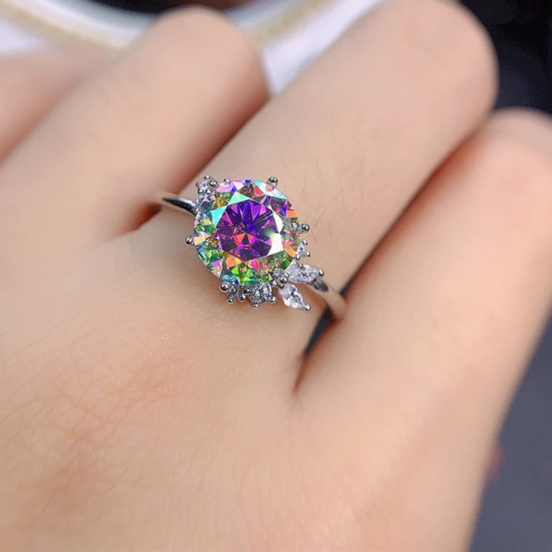 Newest 2 ct Colorful Moissanite Ring for Women Real 925 Silver Fine Jewelry Shiny Lab Diamond  Women Gift