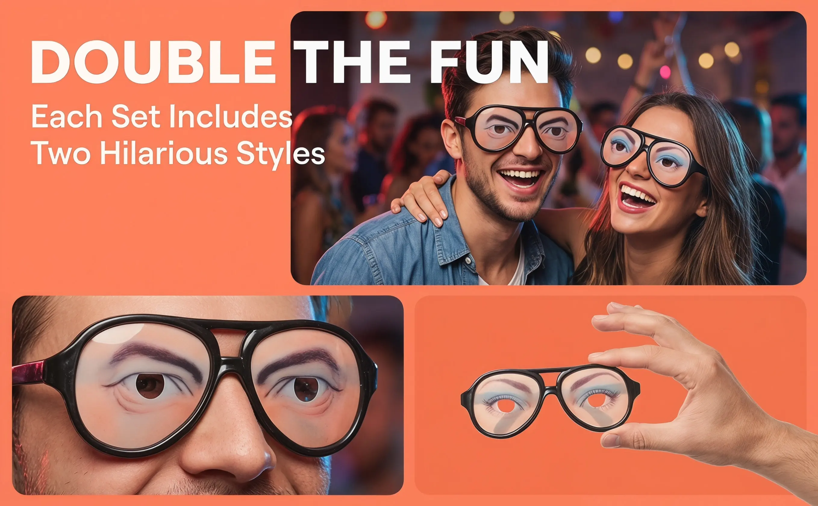 2Pcs Funny Glasses for Halloween Prank Cosplay Masquerade Party Props Big Frame Blue Eyeshadow Eyebrow Eyelash Novelty Eye Joke