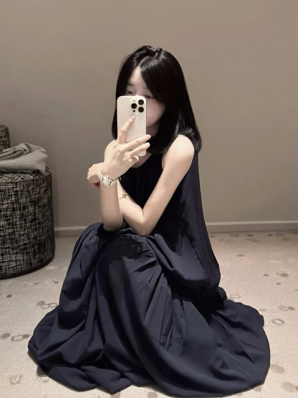 

Zearzz Summer Neck Hanging Loose Dress Elegant Fairy Skirt Style Sleeveless Three-acetate Fiber Women's Dress for Daily Use