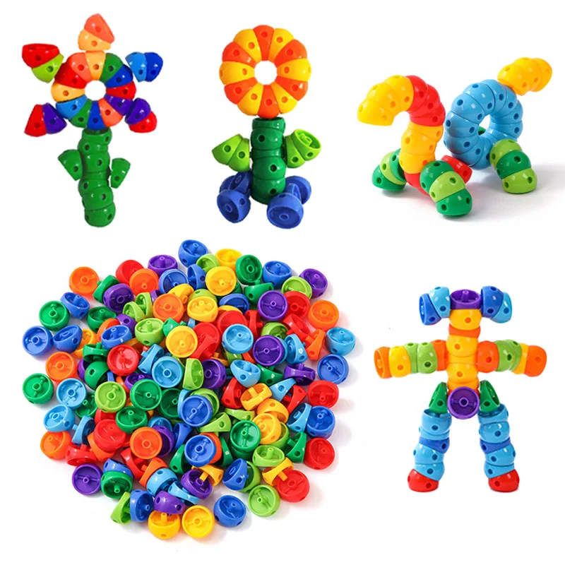 54Pcs Children Plastic Building Blocks Set STEM Kids Montessori Educational Sensory Toys Colorful Constructor Toys Kids Gifts