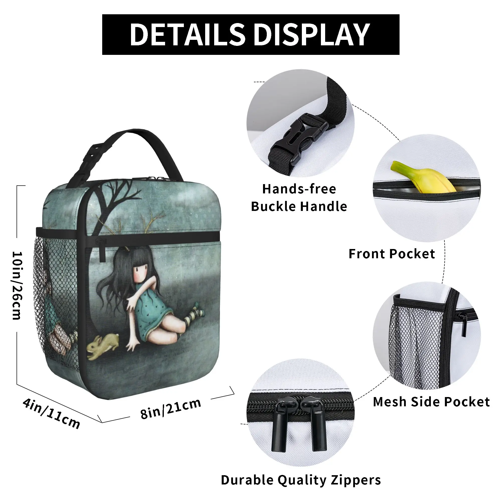Doll London Insulated Lunch Bags Cooler Bag Reusable,Lunch Container S-Santoro G-Gorjuss High Capacity Tote Lunch Box Travel view 6