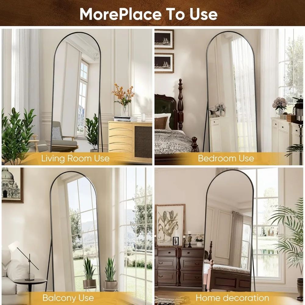 Floor Mirror, 71"×28" Arched Full Length Arched With Stand,Black Large Arched Wall Mirror,Wall Mounted Mirrors Full Length