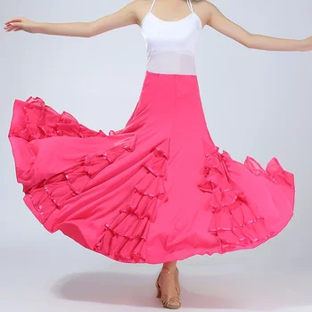 New women Modern dance skirt long ruffle ballroom skirts flamenco dance costume Spanish flamenco dress Waltz big swing skirt
