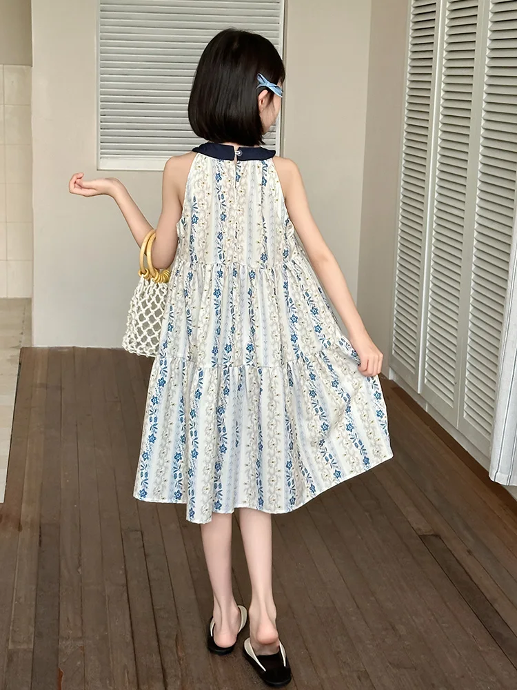 

Летняя корейская юбка-миди с цветочным принтом для девочек, дышащая удобная хлопковая одежда для детей от 5 до 7 лет