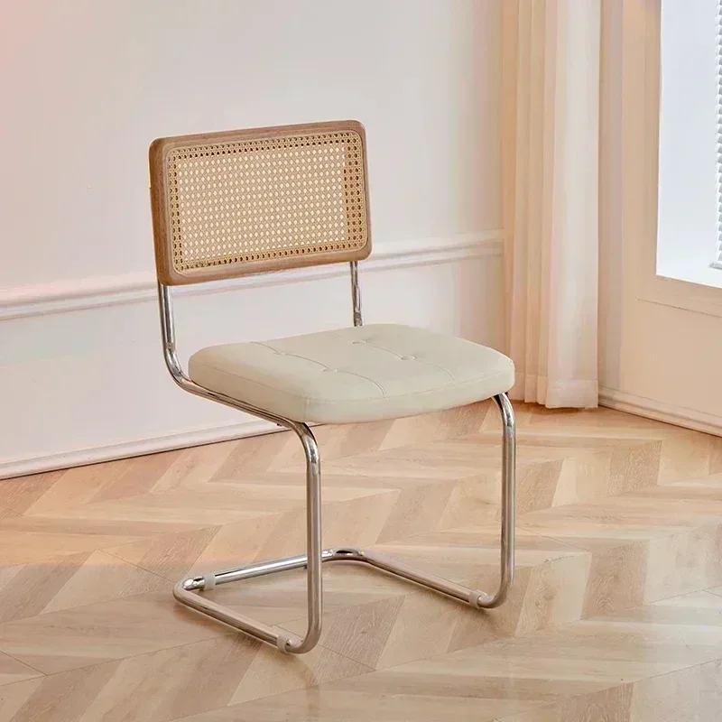 White Rattan Wood Dining Chair for Living Room, Lounge, Kitchen & Office - Household Upholstered Silla Escritorio  furniture