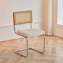 White Rattan Wood Dining Chair for Living Room, Lounge, Kitchen & Office - Household Upholstered Silla Escritorio furniture
