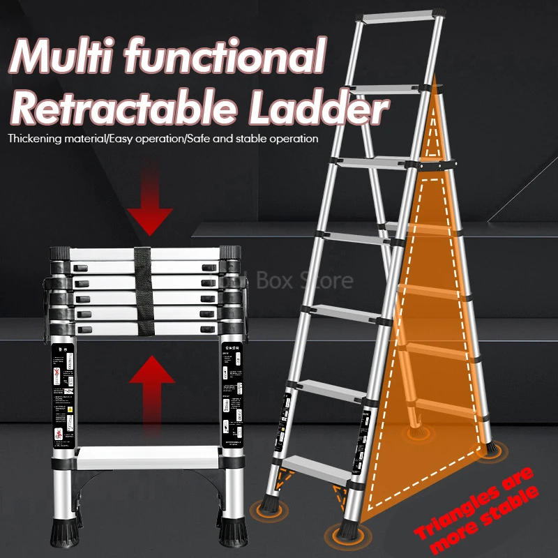 Household Ladder Folding Aluminum Ladders 4/5 Step Telescopic Thickened Indoor Ladder Stairs Lifting Herringbone Ladder