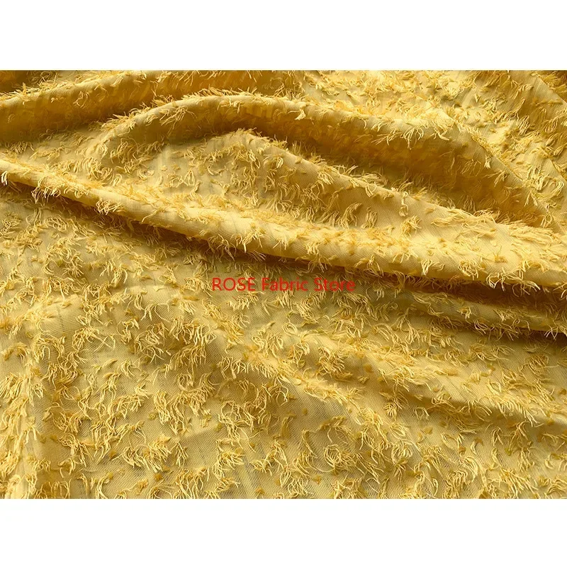 Kain Sifon Kuning Jacquard Rumbai untuk Kemeja, Gaun Pengantin, Jahit DIY, Kain Desainer, Pertunjukan Gaun