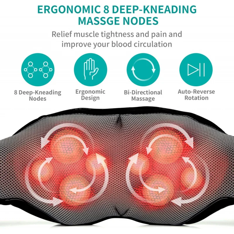 Neck and Back Massager with Soothing Heat, Nekteck Electric Deep Tissue 3D Kneading Massage Pillow for Shoulder, Leg