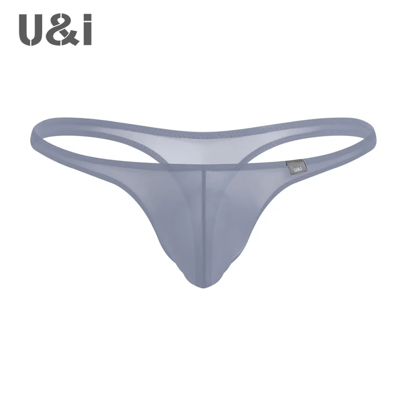 U&I sexy thong men\'s personality ultra-thin 50g transparent high elastic nylon tight low waist 3d pouch t briefs