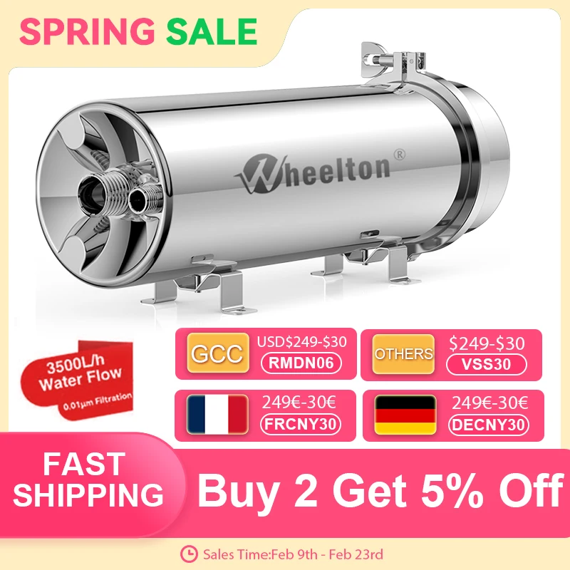 Wheelton PVDF UF 3500L/H Wasserreiniger Ganzes Haus Ultrafiltrationsfilter 0,01 um Filtration SUS304 Trinkwasser
