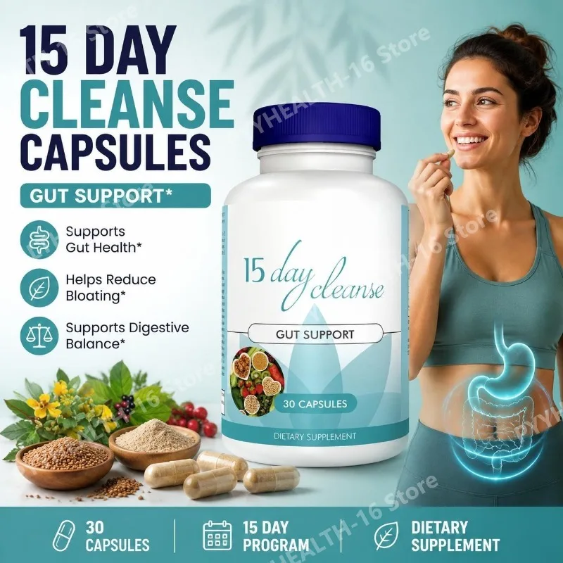 15 Day Gut Support Capsules with Senna, Cascara Sagrada, Psyllium Husk and Lactobacillus Acidophilus, 30 Capsules
