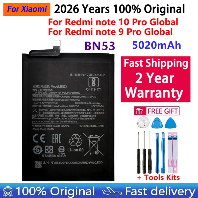2026 Years 100% Original Battery For Xiaomi Redmi Note 5 6 7 8 8T 9 9T 9S 10X 10 10S POCO M3 X3 CC9 Pro Lite Batteries Bateria