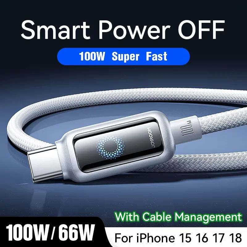 Joyroom 100W USB C Cable Automatic Power Off Fast Charge Type C Cable For iPhone 16 15 Pro Max  Xiaomi Sumsang Huawei