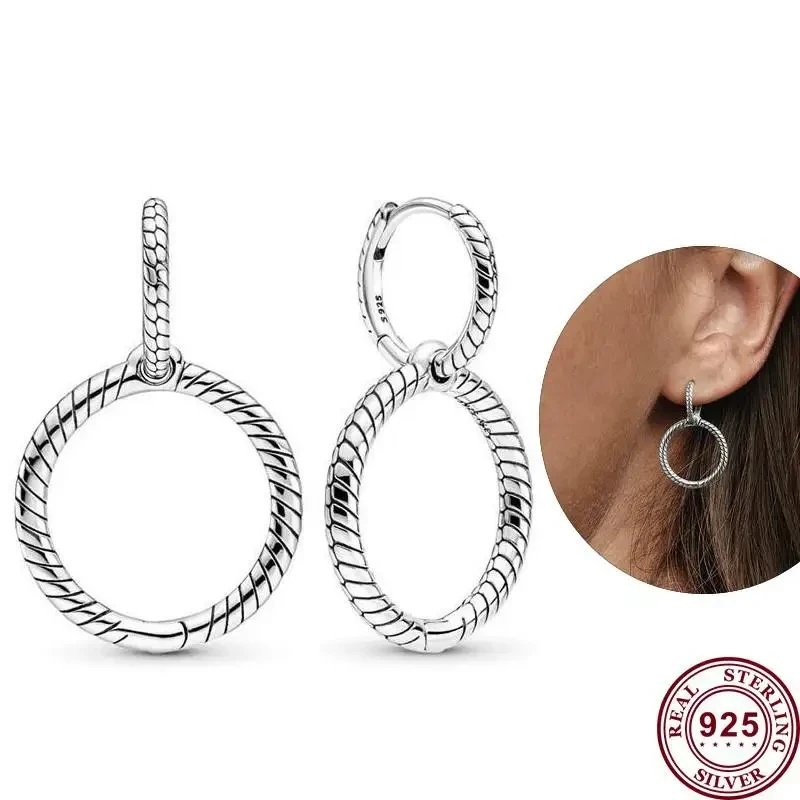 Conjunto de pendientes de plata de ley 925 para mujer, aretes con logotipo de doble anillo, circón redondo brillante, joyería artesanal, gran oferta