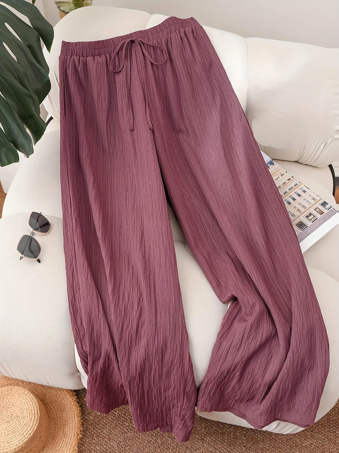 Bequeme Plus-Size-Damenhose mit Kordelzug und weitem Bein für den Alltag – Detail 10