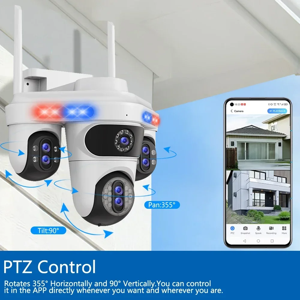 35MP Black White 7 Lens 4 Screens PTZ IP Camera Outdoor 18K Wireless WiFi Security 30X PTZ Zoom Two-Way Audio CCTV Video Camera