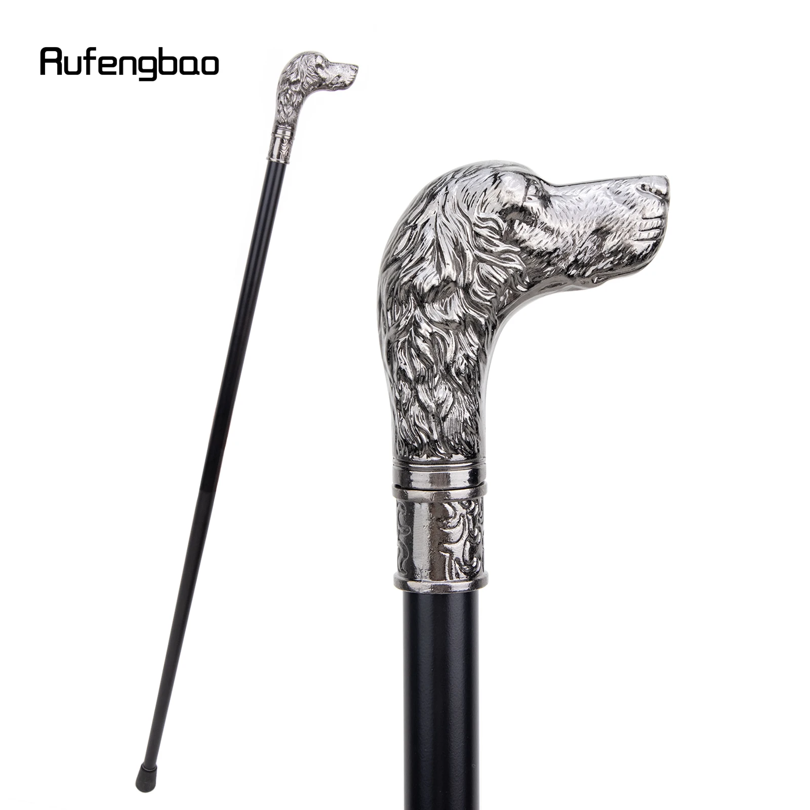 Sliver Loyal Dog Head Single Joint Fashion Walking Stick Decorative Vampire Cospaly Party Walking Cane Halloween Crosier 93cm