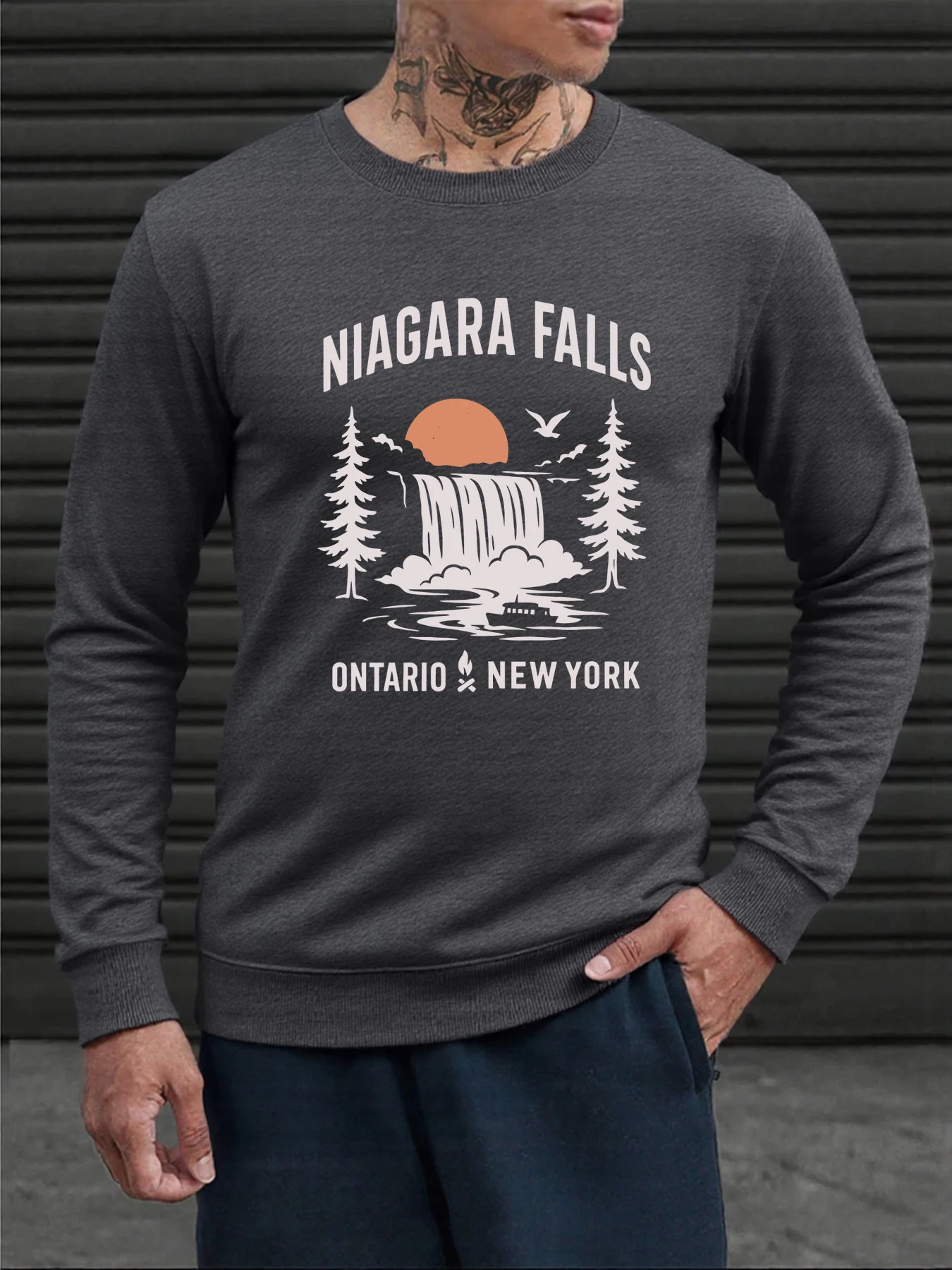 نياجرا شلالات أونتاريو نيويورك الرجال البلوز لينة الدافئة طويلة الأكمام الصوف كل مباراة البلوز س الرقبة للجنسين ملابس رياضية فضفاضة